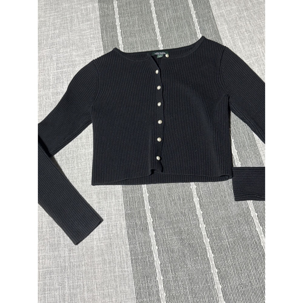 Wild Fable Black Ribbed Button Up Cropped Cardigan Sweater Womens Small